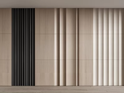 Modern Interior Wall Panels With Light Wood And Dark Black Vertical Stripes Design Decor 3d model