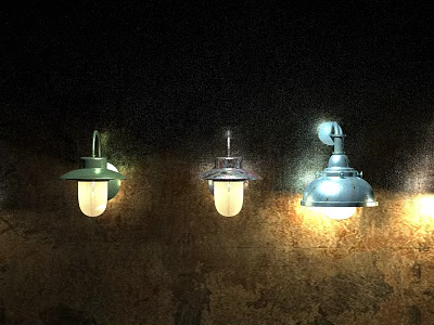 Three Stylish Wall Lamps Mounted On Textured Wall With Warm Illumination 3d model