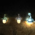 Three Stylish Wall Lamps Mounted On Textured Wall With Warm Illumination