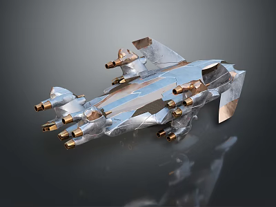 Futuristic Metallic Spacecraft With Multiple Thrusters And Geometric Design For Space Exploration 3d model