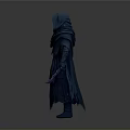 Mystic Blue Hooded Warrior Figure With Tattered Cloak Holding Two Purple Daggers