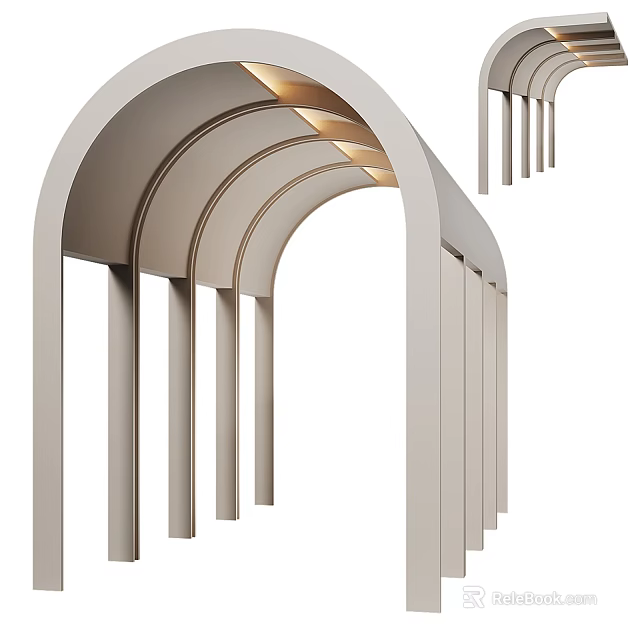 Modern Arched Architectural Structures With Light Colored Frames And Decorative Accents Design 3d model 