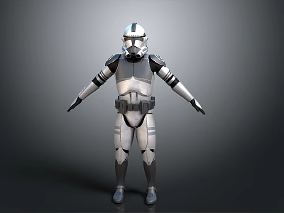 Detailed Clone Trooper 3D Model With White Gray Armor Standing Pose 3d model