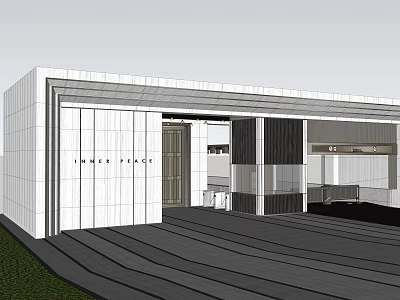 Modern Entrance Gate Design With Glass Elements And White Architectural Facade 3d model