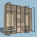 Modern Wardrobe Design With Glass Doors Metal Frame Wooden Interior Shelves And Hanging Rods