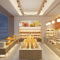 Modern Dessert Storefront With Glass Windows Display Cases Filled With Pastries Breads And Marble Walls