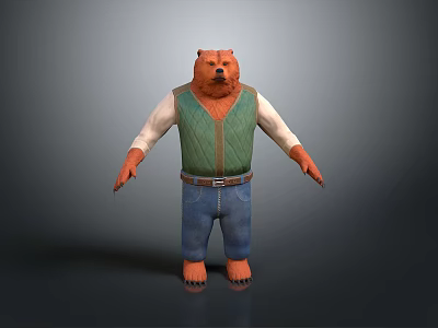 Game Movie Bear Character In Green Vest White Shirt Blue Jeans And Brown Paws 3d model