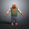 Game Movie Bear Character In Green Vest White Shirt Blue Jeans And Brown Paws