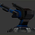 Futuristic Blue Mechanical Weapon With Double Barrel And Circular Metallic Base