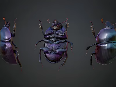 Three Dark Shiny Reptiles With Exoskeletons Shown From Different Angles 3d model