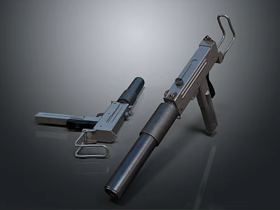 Tactical Modern Metal Submachine Guns With Detachable Barrel And Folding Stock 3d model