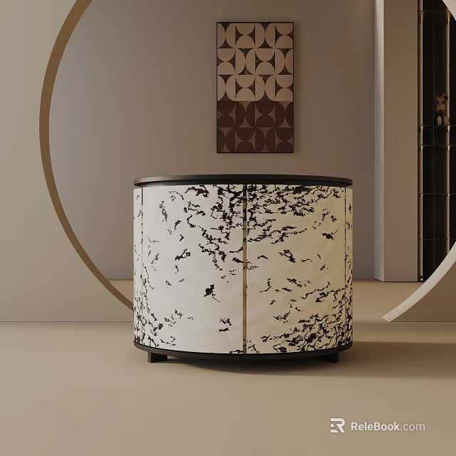 Elegant Round Side Table With Black And White Patterned Surface And Modern Geometric Decor 3d model