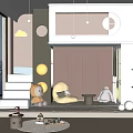 Bright Kids Room Interior With Stuffed Toys Play Rug Shelves And Pendant Lights By Window