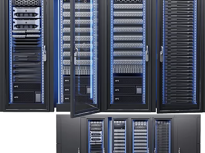 Modern Data Center Server Racks With Open Doors Internal Equipment And Network Cables 3d model