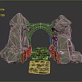 Rustic Wooden And Stone Archway Structure With Stone Steps And Wooden Planks