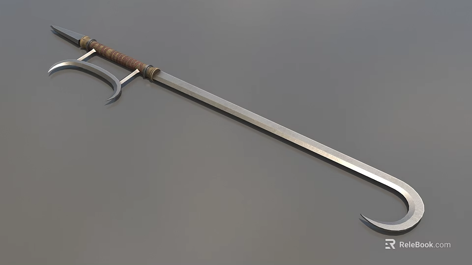 Historical Medieval Weapon With Long Curved Metal Blade Wooden Handle And Crossguard Design 3d model 