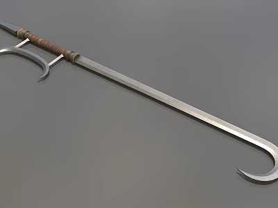 Historical Medieval Weapon With Long Curved Metal Blade Wooden Handle And Crossguard Design 3d model