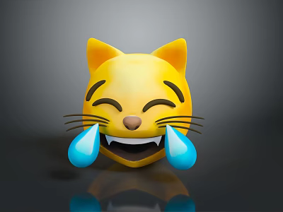 Happy Yellow Cat Emoji With Smiling Face And Blue Tears 3D Rendering 3d model