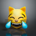 Happy Yellow Cat Emoji With Smiling Face And Blue Tears 3D Rendering