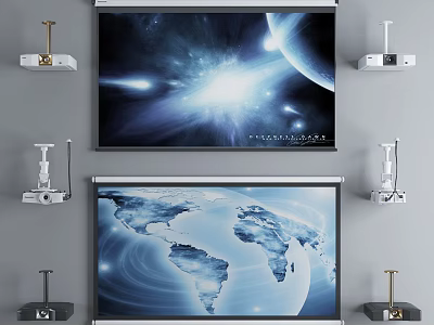 Projection Monitoring System Installation with Two Screens and Mounting Brackets 3d model