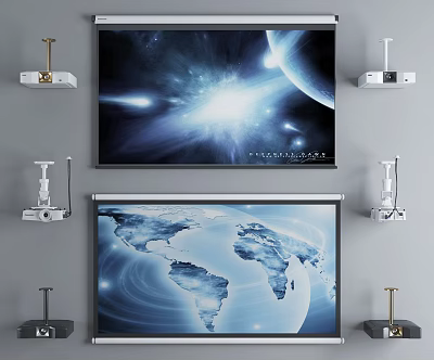 Projection Monitoring System Installation with Two Screens and Mounting Brackets 3d model