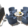 Modern Blue Leisure Sofa Set With Round Coffee Table And Black Cabinet Decorative Vases