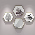 Modern Hexagonal Wall Art With Tree Zebra Geometric Pattern And Cat Design 3d model