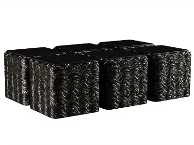 Modern Black Cube Coffee Table Set With Wavy Texture And Glossy Finish 3d model