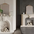 Ornate White Fireplace Interior Design With Decorative Mirrors Candles Green Plant and Wood Logs
