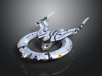 Futuristic Ring Shaped Spacecraft With Winged Structure For Cosmic Exploration Missions 3d model