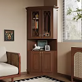 Wooden Display Cabinet With Decorative Items Sofa And Wall Painting In Cozy Living Room