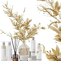 Stylish Decorative Accessories Set with Dried Flowers Green Plants Perfume Bottles Skincare Bottles and Vases