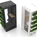 Black And White Indoor Plant Storage Cabinets With Glass Doors And Green Plant Shelves