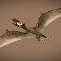 Flying Pterosaur With Large Wings Long Beak And Orange Head In Flight