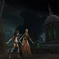 Cartoon Fantasy Castle Scene With Tall Spires And Full Moon In Dark Sky
