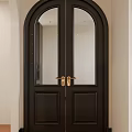 Black Double Doors With Gold Handles Arched Glass And Wooden Panels