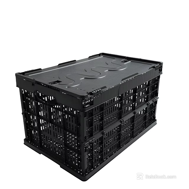 Durable Black Plastic Storage Crates with Grid Mesh Design for Stackable Use 3d model 