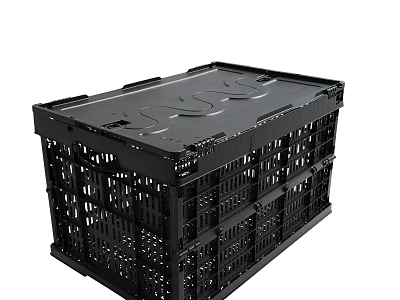 Durable Black Plastic Storage Crates with Grid Mesh Design for Stackable Use 3d model
