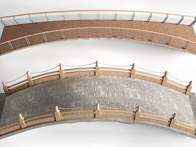 Arch Bridge Design Showcasing Modern Traditional Styles With Metal Wooden Railings And Deck 3d model