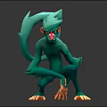 Vivid 3D Green Monkey Character Sitting With Long Tail And Orange Paws