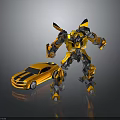 Yellow and Black Robot Character With Striped Sports Car Toy Figure