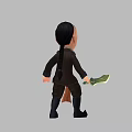 Cartoon Style Man With Bald Head Beard Wearing Dark Clothing Holding Green Knife And Boots