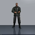 Man In Green Uniform Standing On Smooth Floor With White Background And Shadow