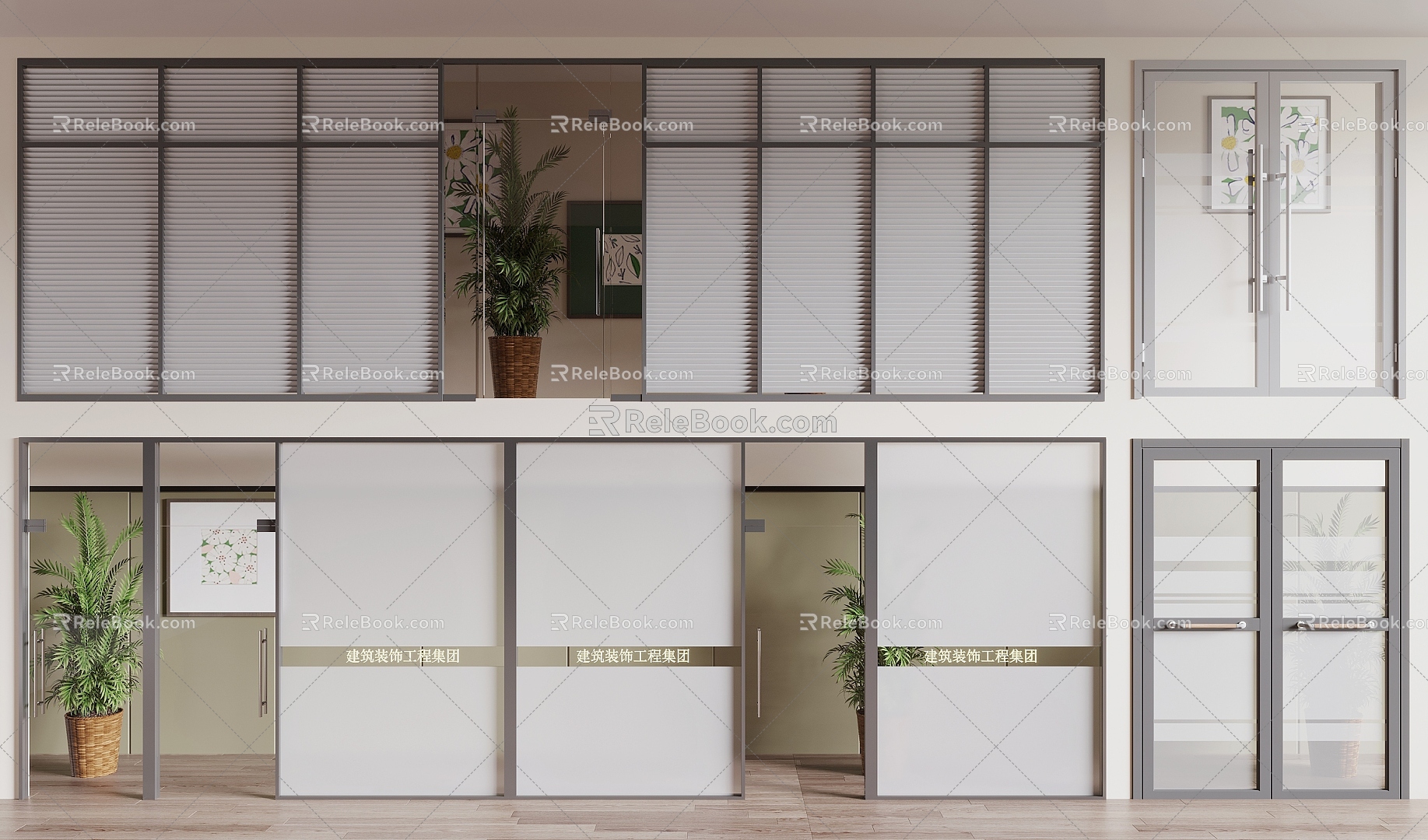 Modern office glass door 3d model