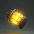 Two Vintage Style Lanterns With Metal Frame And Glowing Yellow Light