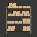 Sturdy Metal Storage Shelf With Stacked Cardboard Boxes On Each Tier