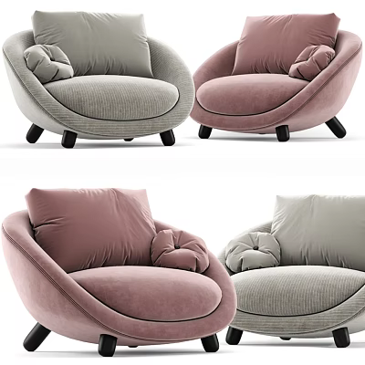 Modern Accent Chairs in Gray Corduroy and Pink Velvet with Rounded Design and Soft Cushions 3d model