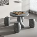 Modern Outdoor Round Stone Table With Chessboard And Four Stools 3d model