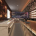 Contemporary Bar Interior With Stool Chairs Shelves And Illuminated Decor