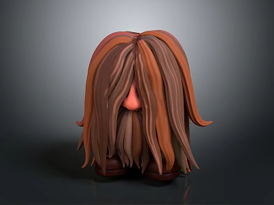 3D Cartoon Character With Long Flowing Brown Orange Hair And Beard Featuring Pink Nose 3d model